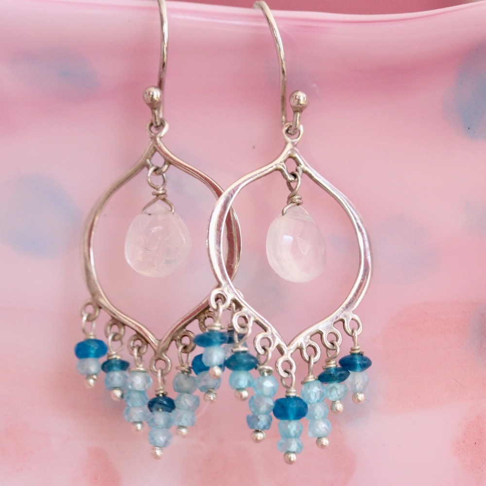 Handcrafted Earrings with floating Moonstone ~ Moon Glow Chandeliers